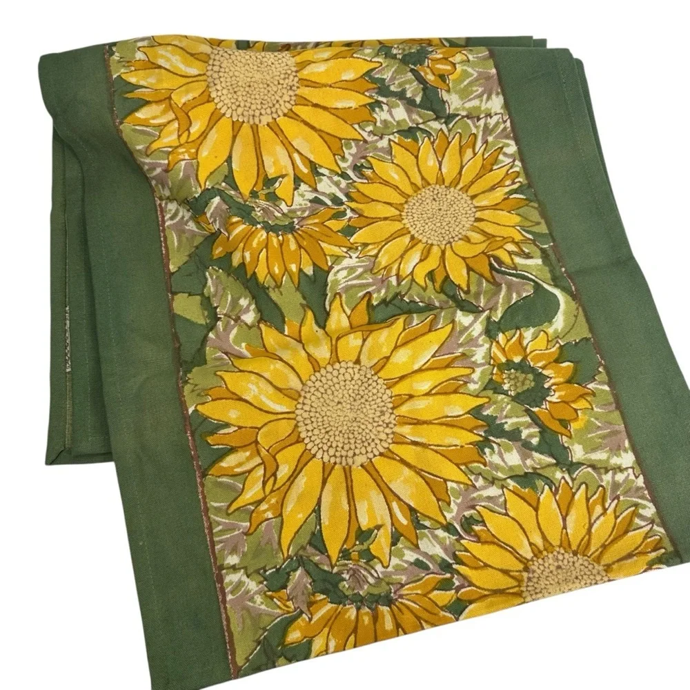 COULEIN NATURE BRUNO LAMY Handmade Cotton Table Runner Sunflowers Yellow/Green